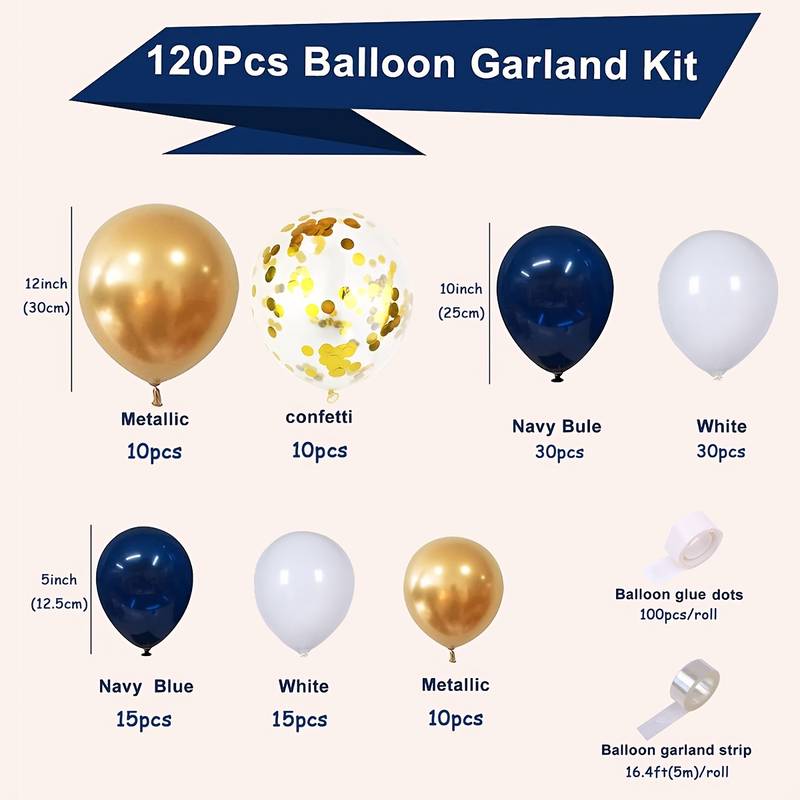 120 styk ballong garland arch kit med konfetti - Marineblått og gull 120 styk ballong garland arch kit med konfetti - Marineblått og gull