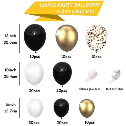 120 styk ballong garland arch kit med konfetti - Svart og gull
